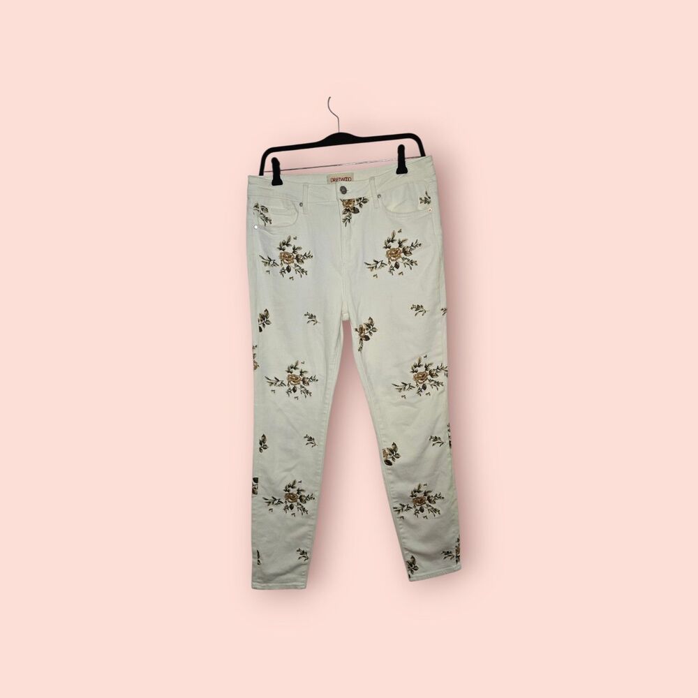 Driftwood Jackie High Rise Embroidered Floral Jeans White 29x28 Skinny Ankle